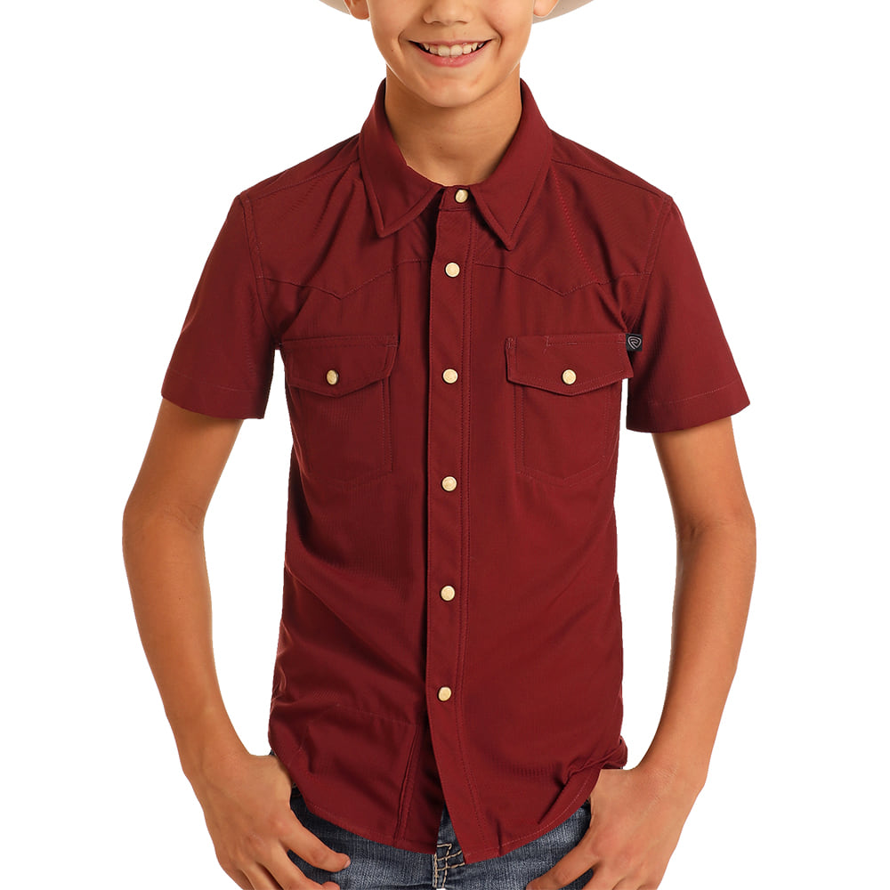 ROCK AND ROLL COWBOY 1000 BOYS SHIRTS Boys Tek S/S Solid Snap Shirt