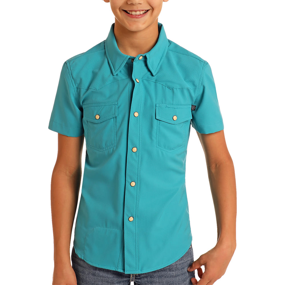 ROCK AND ROLL COWBOY 1000 BOYS SHIRTS Boys Tek S/S Solid Snap Shirt