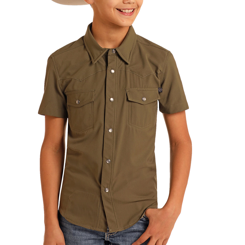 ROCK AND ROLL COWBOY 1000 BOYS SHIRTS Boys Tek S/S Solid Snap Shirt