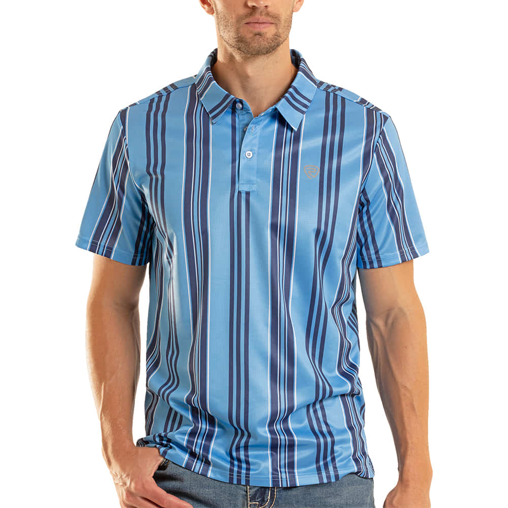 ROCK AND ROLL COWBOY 2000 SHORT SLEEVE MENS STRIPE PRINT POLO IN BLUE