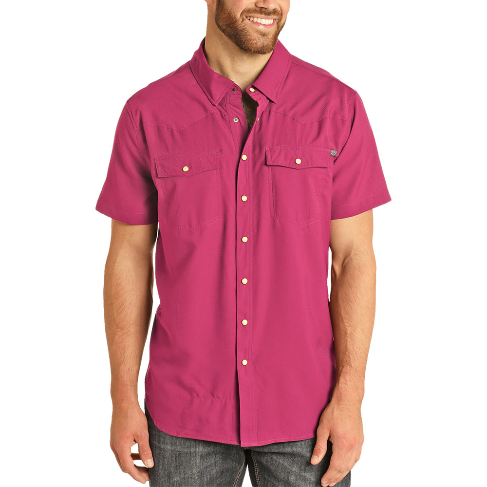ROCK AND ROLL COWBOY 2000 SHORT SLEEVE MENS WESTERN TEK SOLID SHORT SLEEVE SNAP IN HOT PINK