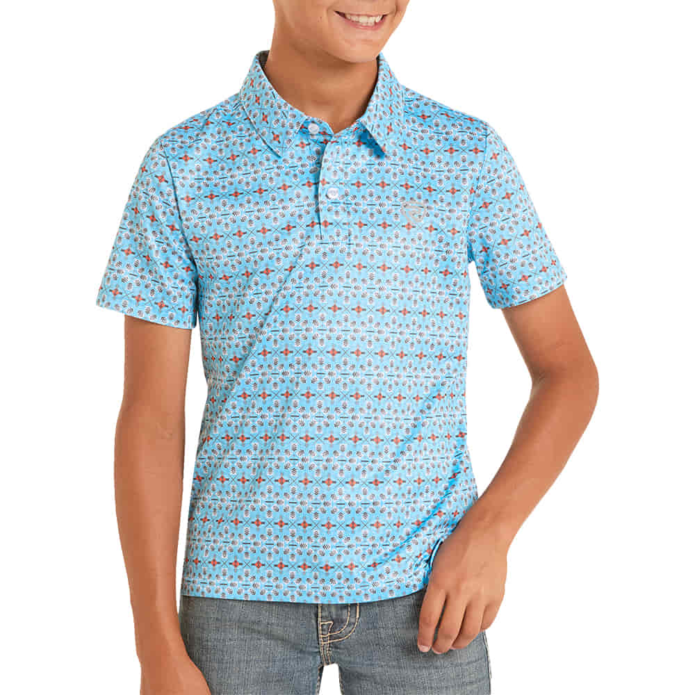 Rock and Roll Cowboy Apparel Boys Aztec Print Polo