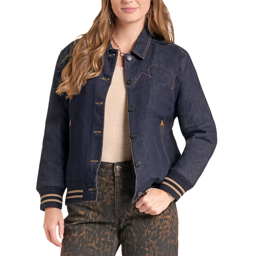 ROCK AND ROLL COWGIRL 1000 JACKETS Denim Bomber Jacket With Quilted Lining