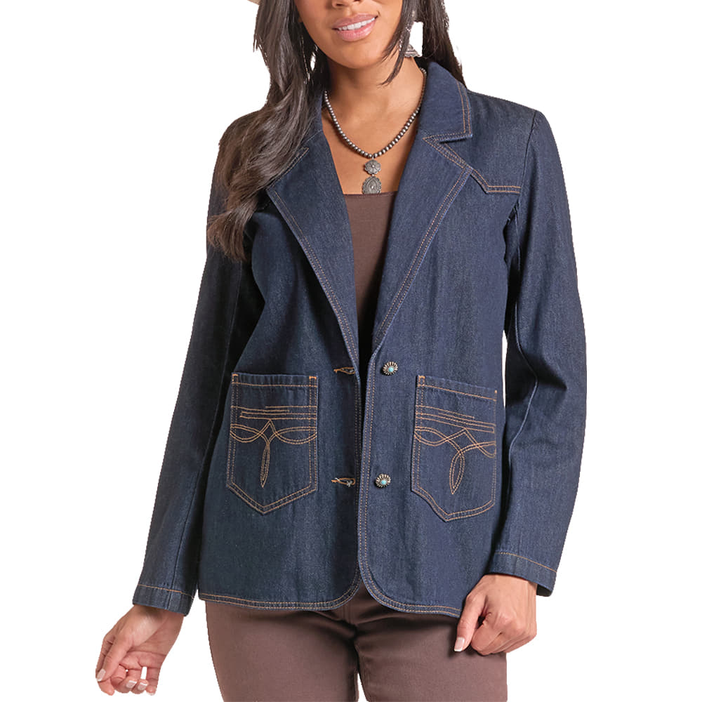 ROCK AND ROLL COWGIRL 1000 JACKETS Denim Boot Stitch Embroidery Blazer
