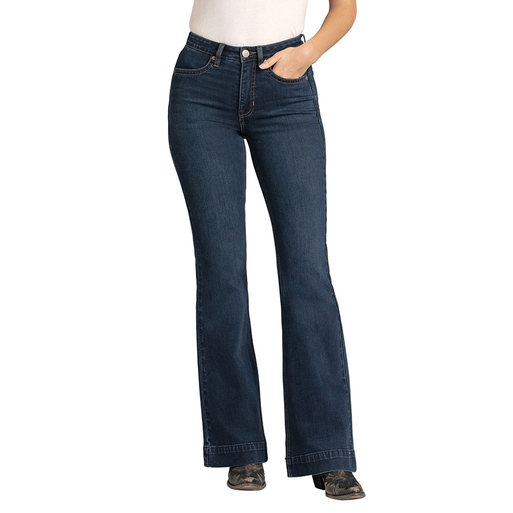 Rock and Roll Cowgirl Apparel Womens Dark Wash High Rise Trouser Jeans