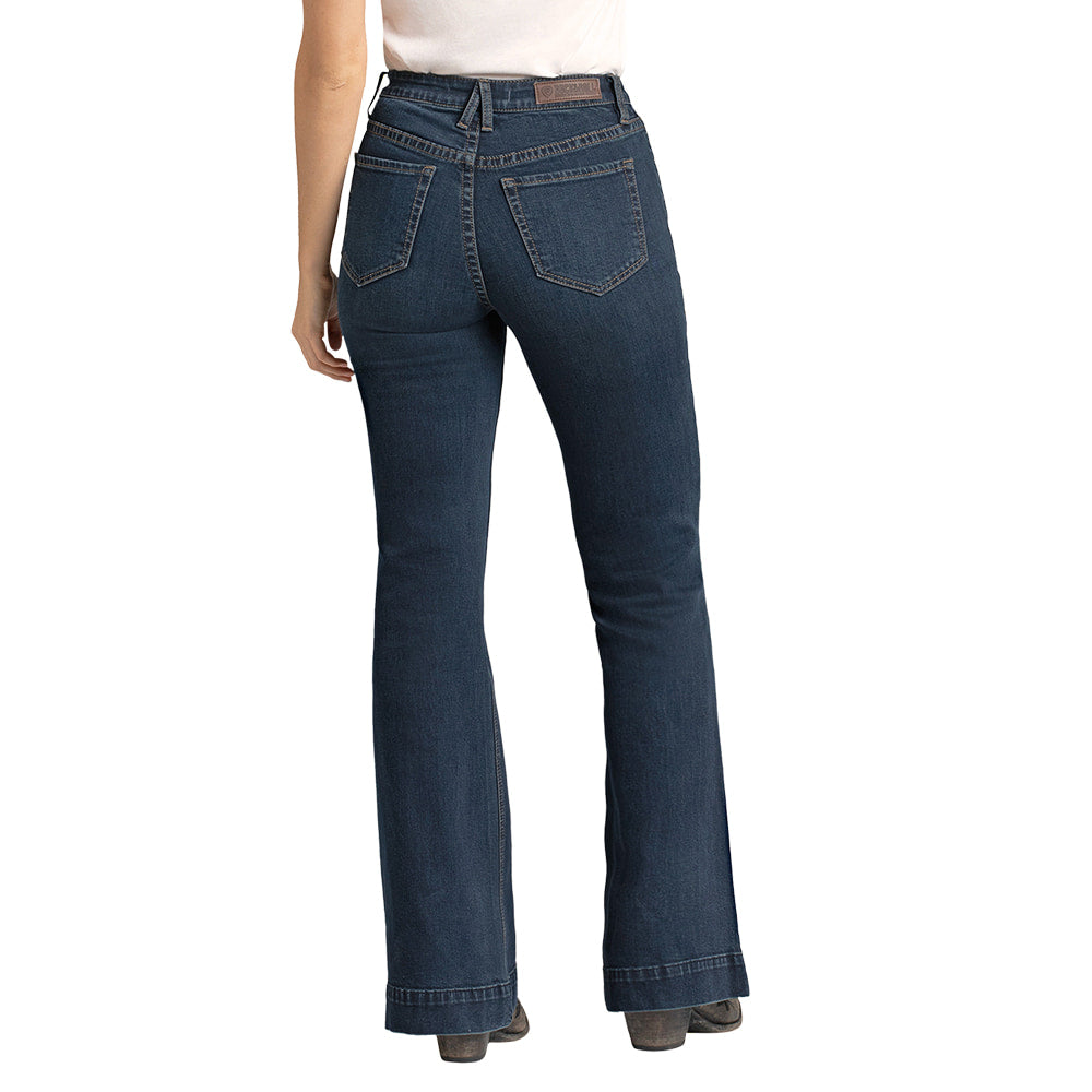 Rock and Roll Cowgirl Apparel Womens Dark Wash High Rise Trouser Jeans