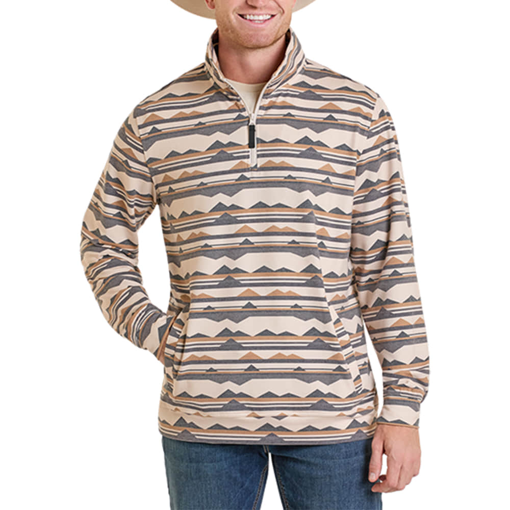 Rock and Roll Denim Apparel Rock and Roll Demin Abstract Print Natural Long Sleeve Quarter Zip Men's Pullover