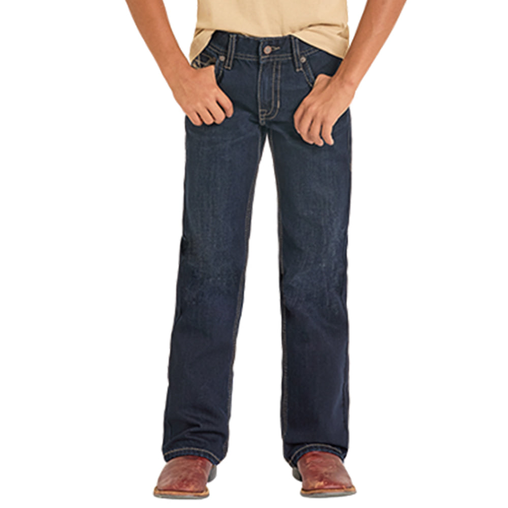 Rock & Roll Cowboy Apparel Rock And Roll Boy's Dark Wash Embroidery Boot Cut Jeans
