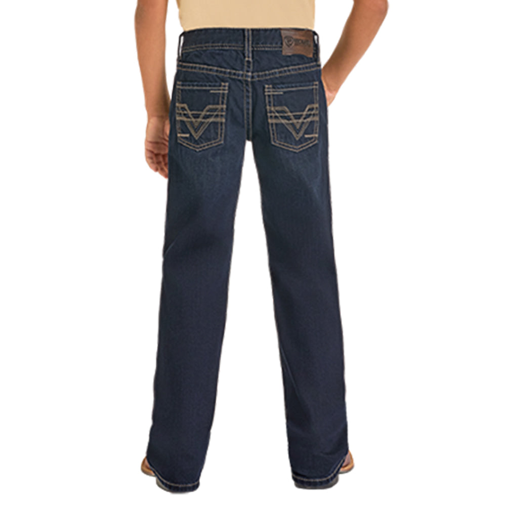 Rock & Roll Cowboy Apparel Rock And Roll Boy's Dark Wash Embroidery Boot Cut Jeans