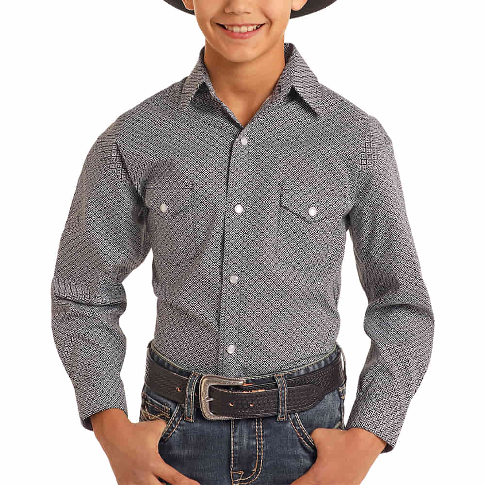 Rock & Roll Cowboy Apparel Rock & Roll Cowboy Boy's Black Long Sleeve Snap Shirt