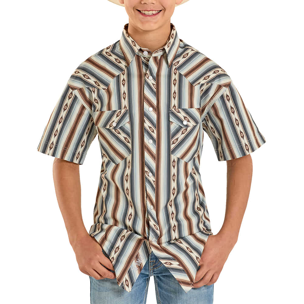 Rock & Roll Cowboy Apparel Rock & Roll Cowboy Boy's Brown Serape Short Sleeve Snap Shirt