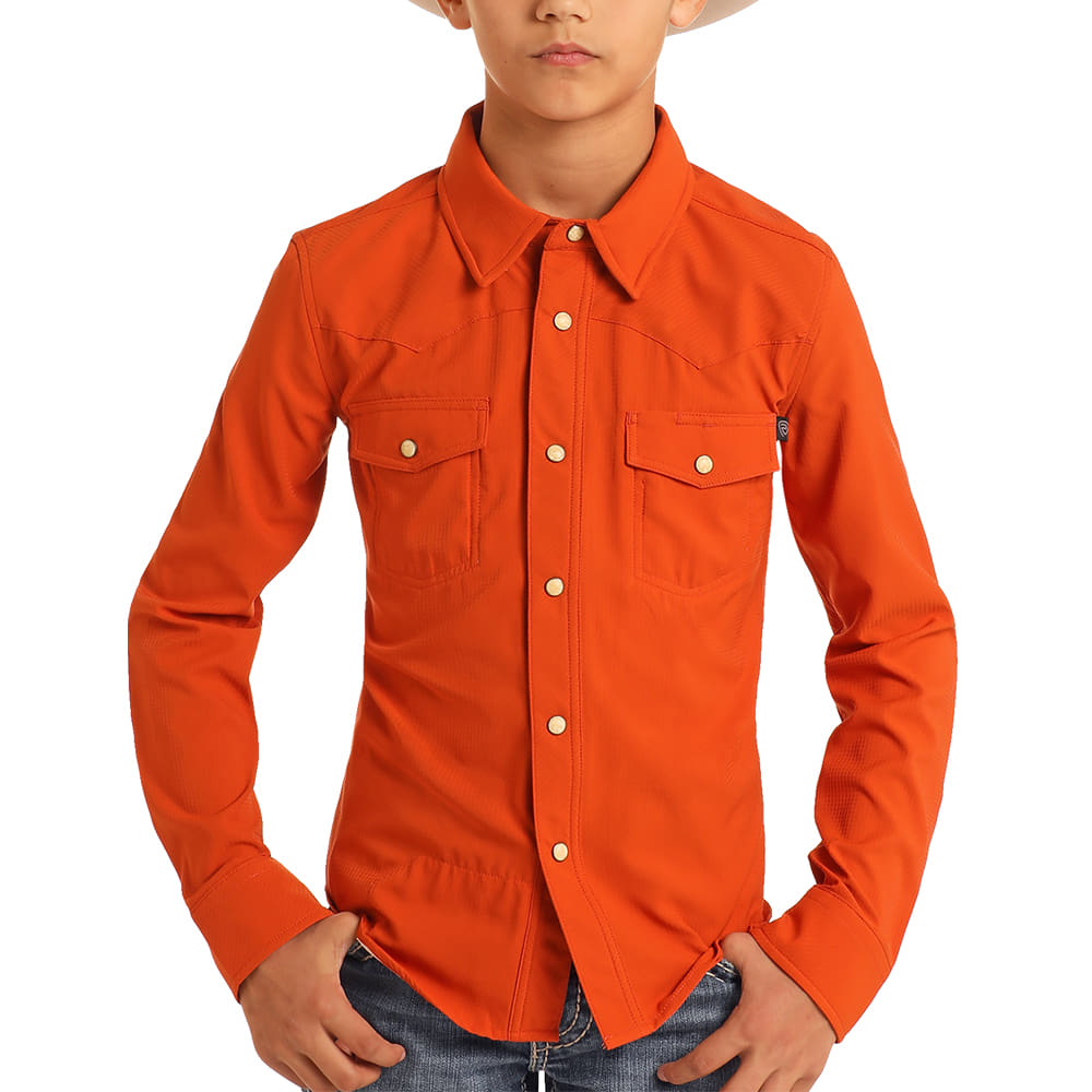 Rock & Roll Cowboy Apparel Rock & Roll Cowboy Boy's Burnt Orange Long Sleeve Snap Shirt