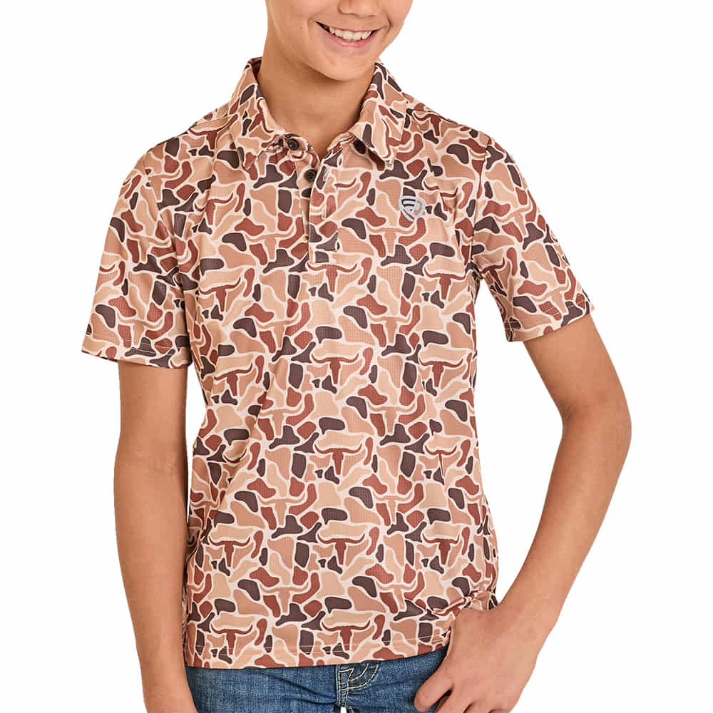 Rock & Roll Cowboy Apparel Rock & Roll Cowboy Boy's Camel Camo Print Polo