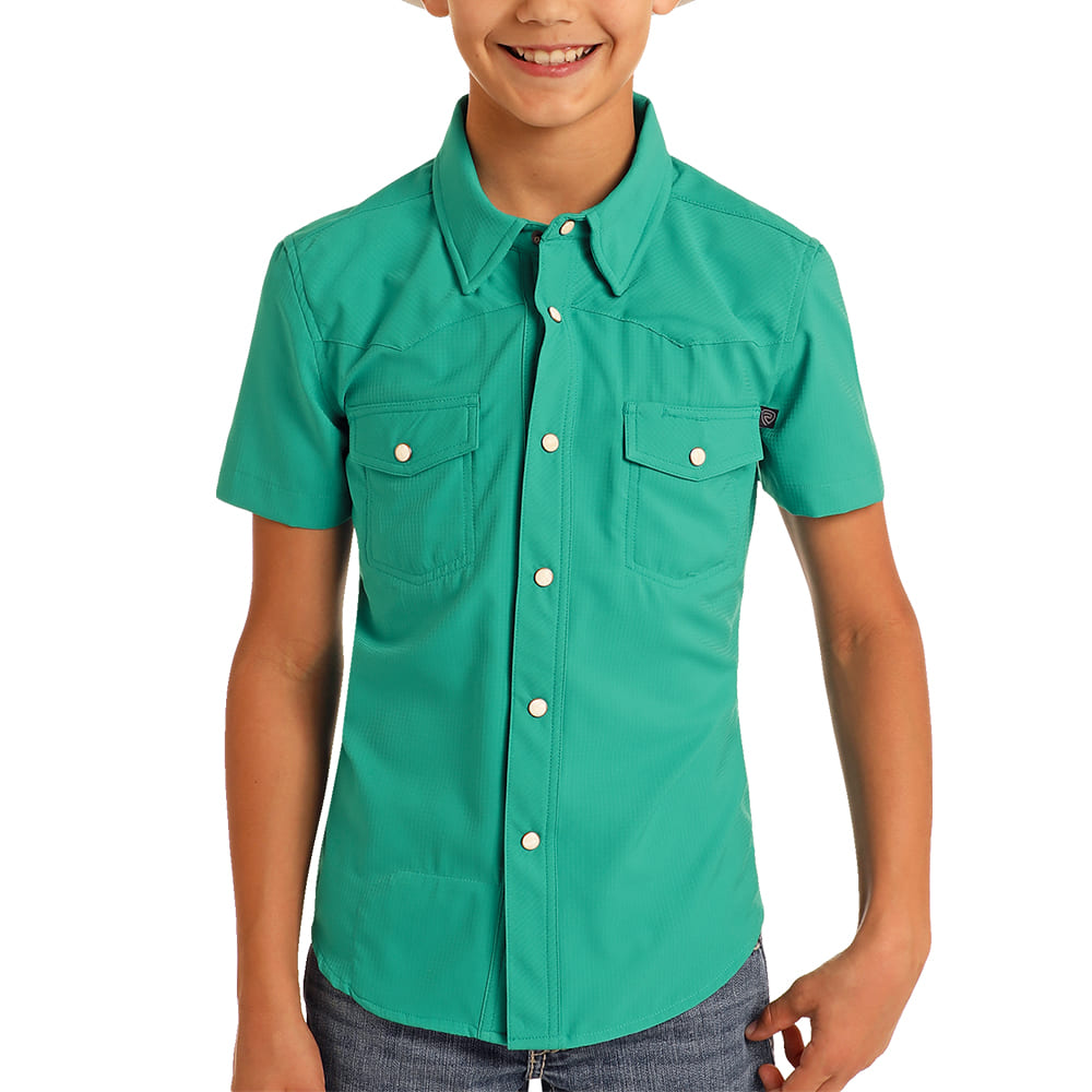 Rock & Roll Cowboy Apparel Rock & Roll Cowboy Boy's Emerald TEK Western Short Sleeve Snap Shirt