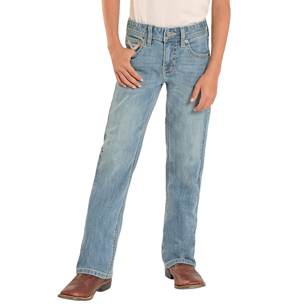 Rock & Roll Cowboy Apparel Rock & Roll Cowboy Boy's Two Toned Embroidery Medium Vintage Bootcut Jeans