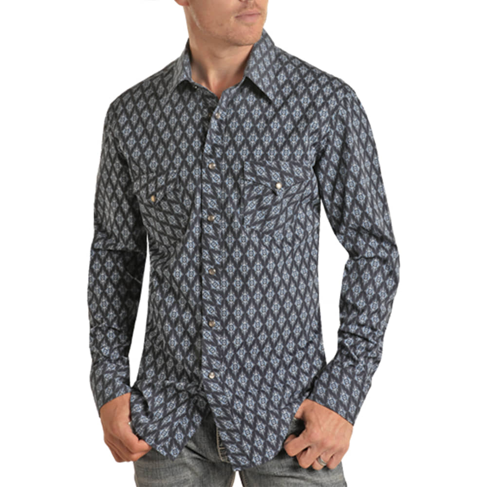 Rock & Roll Cowboy Apparel Rock & Roll Cowboy Men's Blue Vintage Long Sleeve Snap Shirt