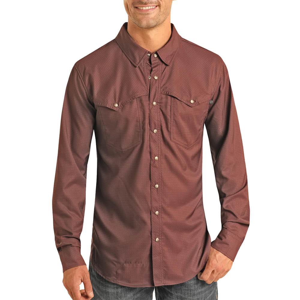 Rock & Roll Cowboy Apparel Rock & Roll Cowboy Men's Burgundy Tek Long Sleeve Shirt