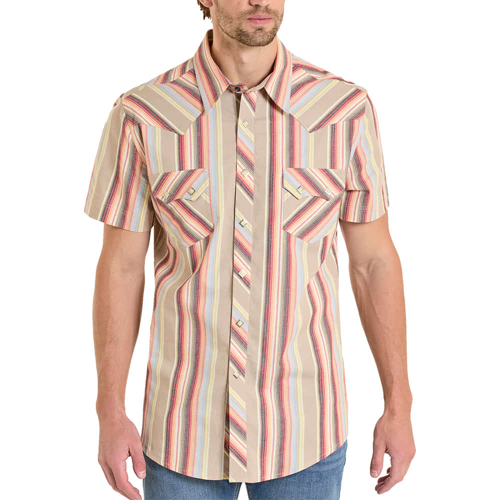 Rock & Roll Cowboy Apparel Rock & Roll Cowboy Men's Dark Brown Retro Yarn Dye Stripe Short Sleeve Shirt