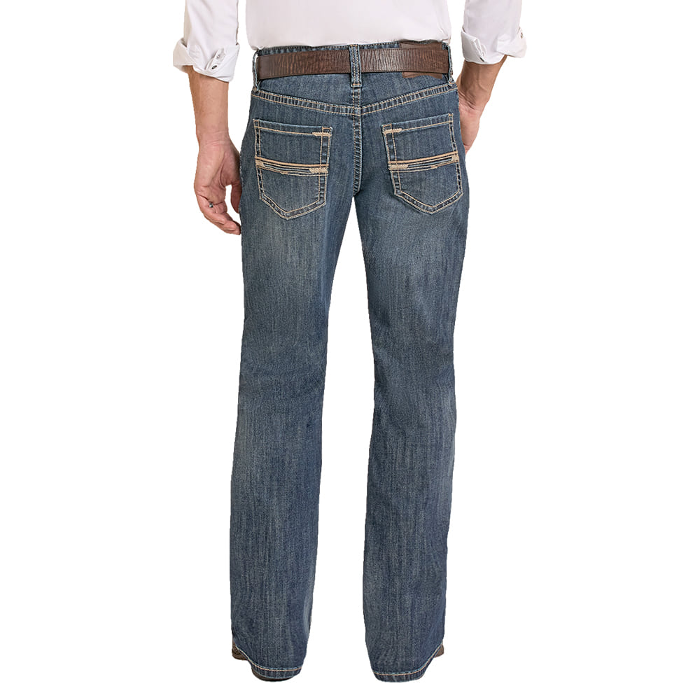 Rock & Roll Cowboy Apparel Rock & Roll Cowboy Men's Dark Wash Double Barrel Stitch Embroidery Bootcut Jeans