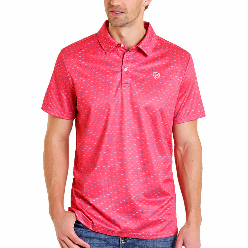 Rock & Roll Cowboy Apparel Rock & Roll Cowboy Men's Micro Geo Pink  Short Sleeve Shirt