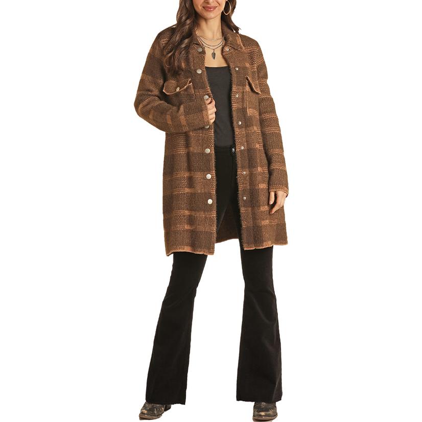 Rock & Roll Cowgirl Apparel Rock and Roll Cowgirl Brown Plaid Knit Women's Coat