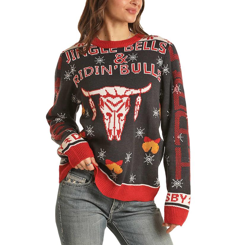 Rock & Roll Cowgirl Apparel Rock and Roll Cowgirl Dale Brisby Navy Women's Ugly Christmas Sweater