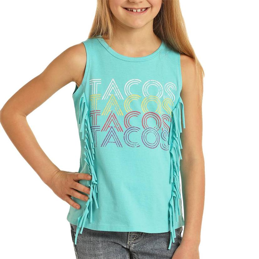 Rock & Roll Cowgirl Apparel Rock and Roll Cowgirl Turquoise Tacos Fringe Girl's Tank