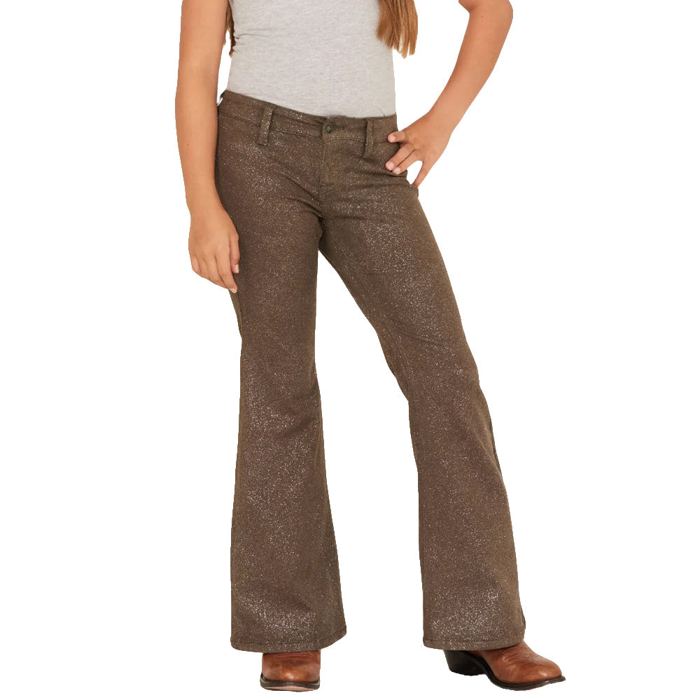 Rock & Roll Cowgirl Apparel Rock And Roll Girl's Olive Glitter Flare Jeans