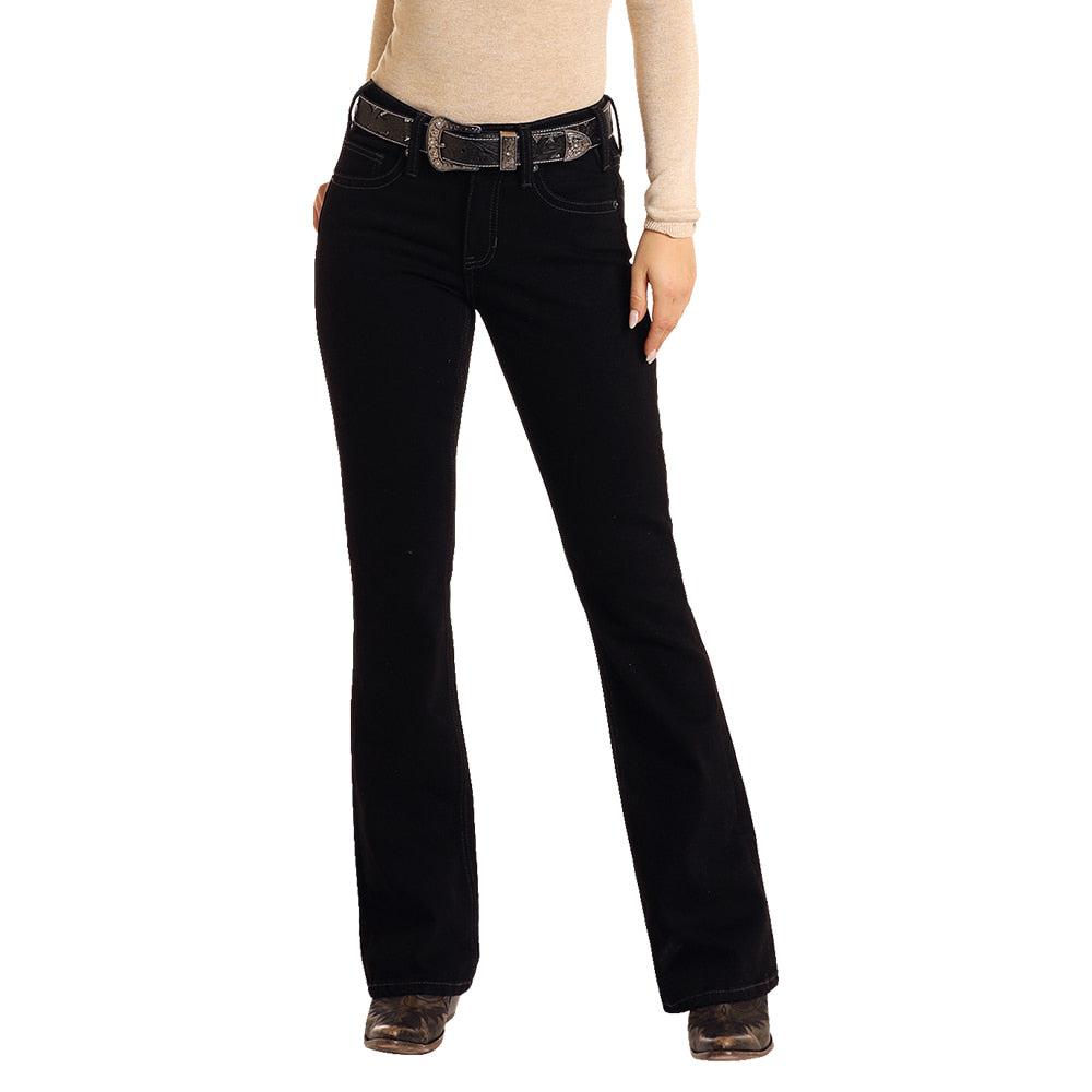 Rock & Roll Cowgirl Apparel Rock And Roll Women's Black Mid Rise Bootcut Jeans
