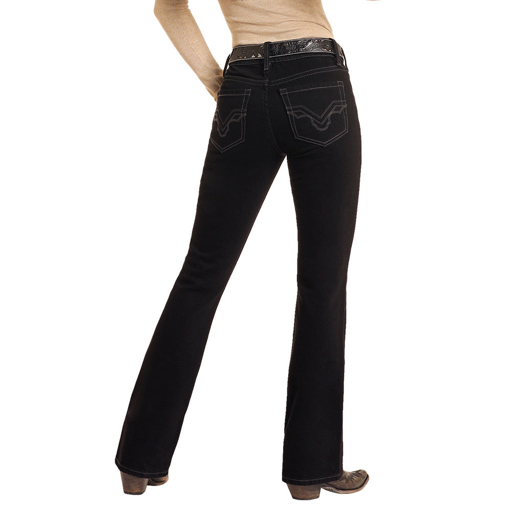 Rock & Roll Cowgirl Apparel Rock And Roll Women's Black Mid Rise Bootcut Jeans