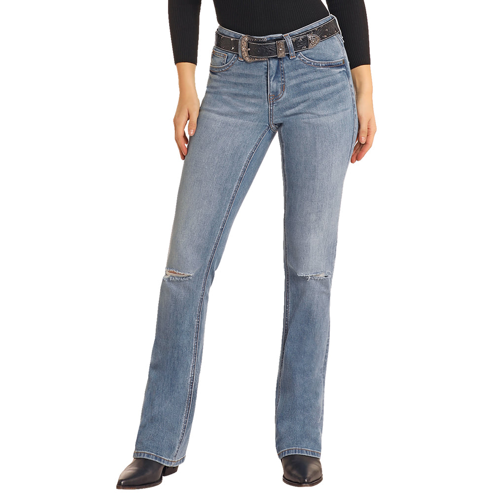 Rock & Roll Cowgirl Apparel Rock And Roll Women's Medium Wash Mid Rise Bootcut Jeans