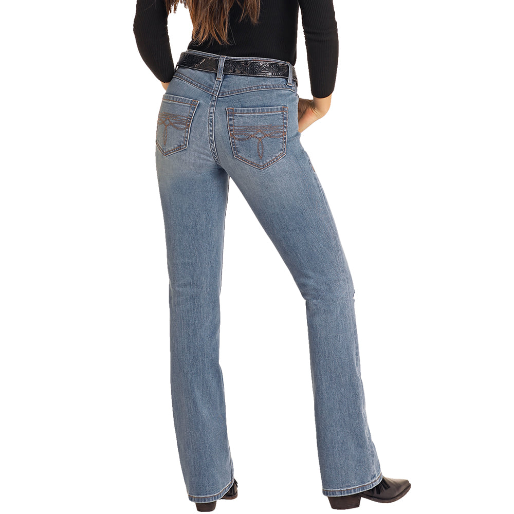 Rock & Roll Cowgirl Apparel Rock And Roll Women's Medium Wash Mid Rise Bootcut Jeans