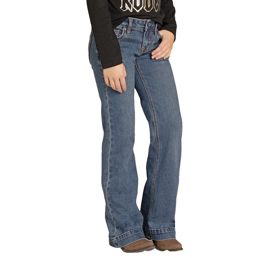 Rock & Roll Cowgirl Apparel Rock & Roll Cowgirl Raised Denim Boot Stitch Embroidered Girl's Trousers