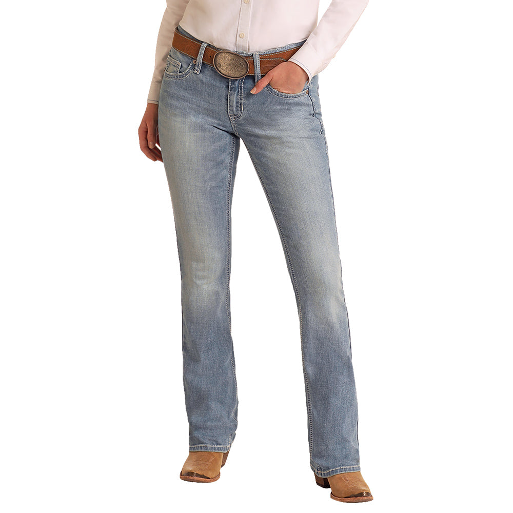 Rock & Roll Cowgirl Apparel Rock & Roll Cowgirl Women's Crossed Embroidery Riding Jeans In Medium Vintage
