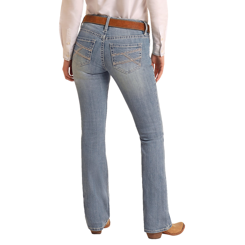 Rock & Roll Cowgirl Apparel Rock & Roll Cowgirl Women's Crossed Embroidery Riding Jeans In Medium Vintage