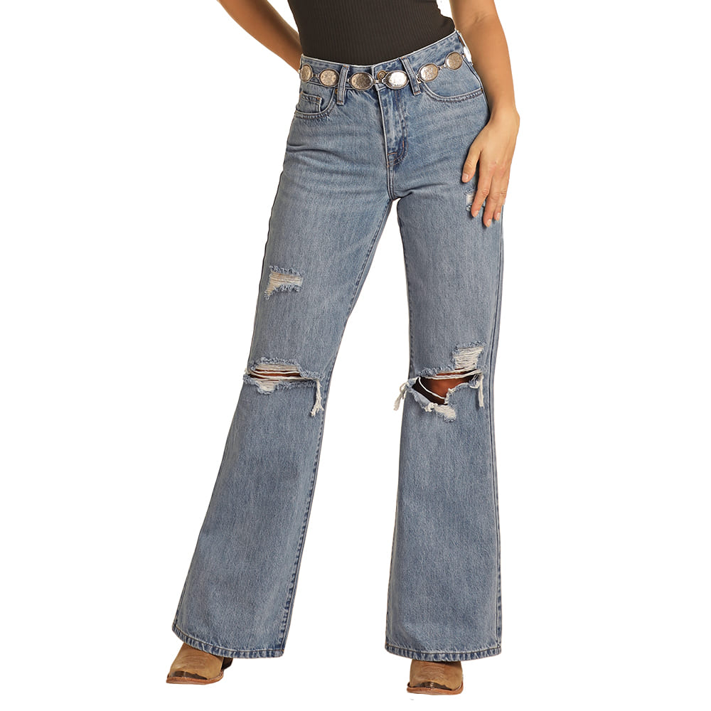 Rock & Roll Cowgirl Apparel Rock & Roll Light Wash High Rise Wide Leg Flare Women's Jean