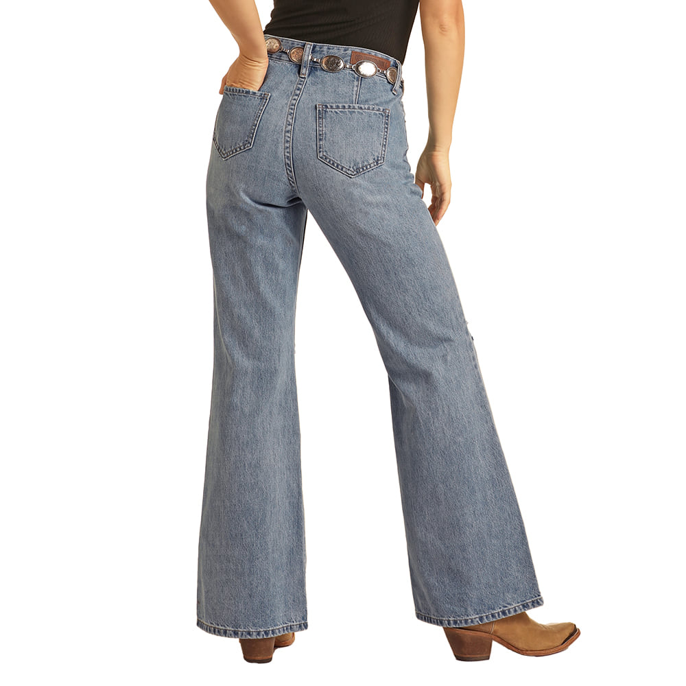 Rock & Roll Cowgirl Apparel Rock & Roll Light Wash High Rise Wide Leg Flare Women's Jean