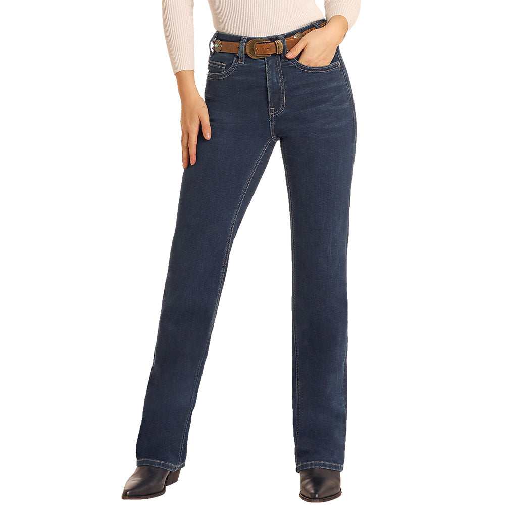 Rock & Roll Cowgirl Apparel Rock & Roll Modest High Rise Bootcut Women's Jeans In Dark Wash