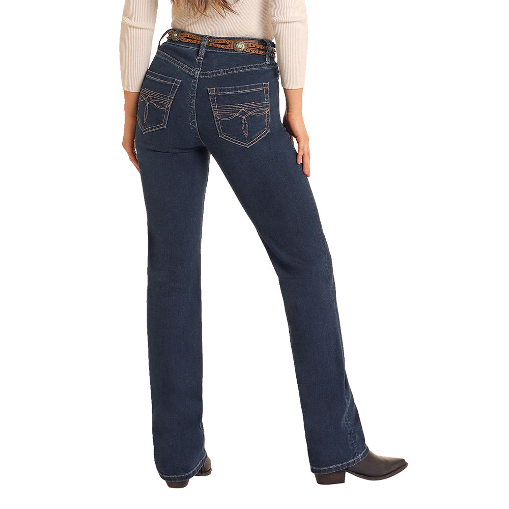 Rock & Roll Cowgirl Apparel Rock & Roll Modest High Rise Bootcut Women's Jeans In Dark Wash
