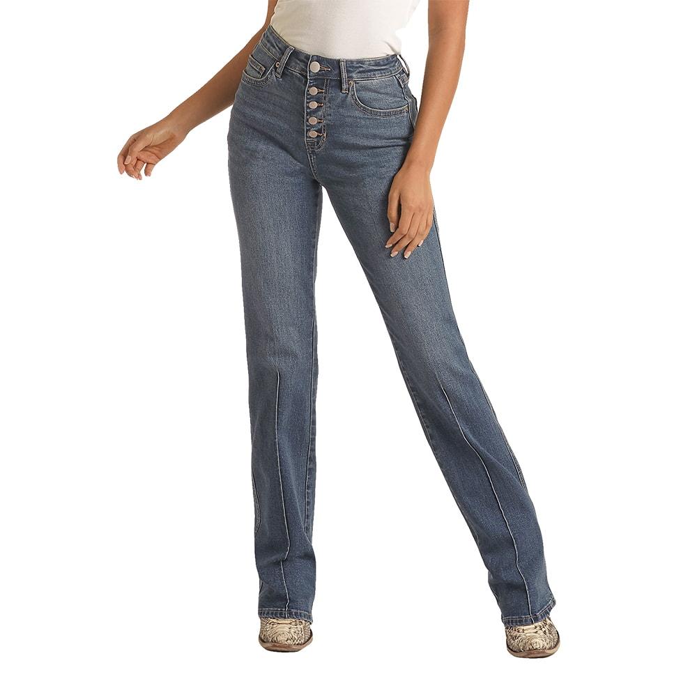Rock & Roll Cowgirl Apparel Rock & Roll Women's Button Fly High Rise Medium Vintage Bootcut Jeans