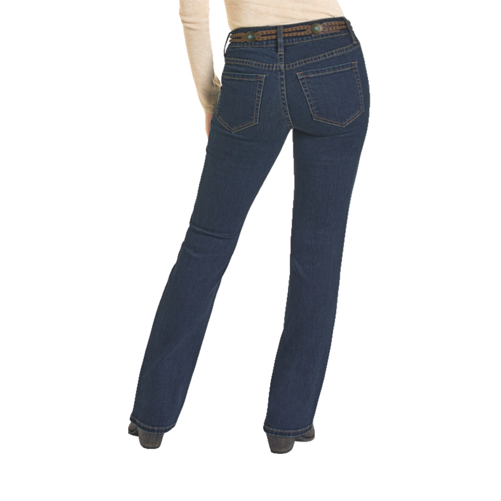 Rock & Roll Cowgirl Apparel Rock & Roll Women's Mid Rise Dark Wash Jacquard Detail Jeans
