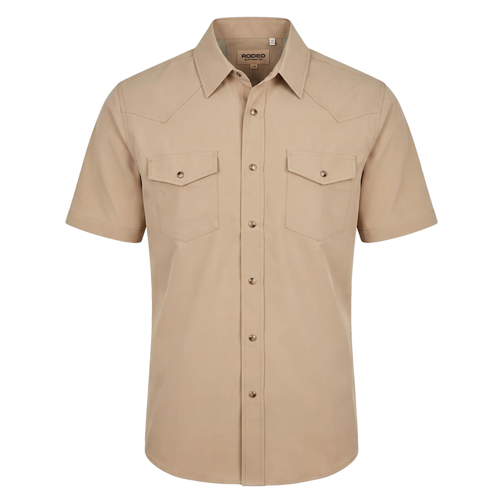Rodeo Clothing Apparel Mens Sun Protection Short Sleeve Western Shirt Sand