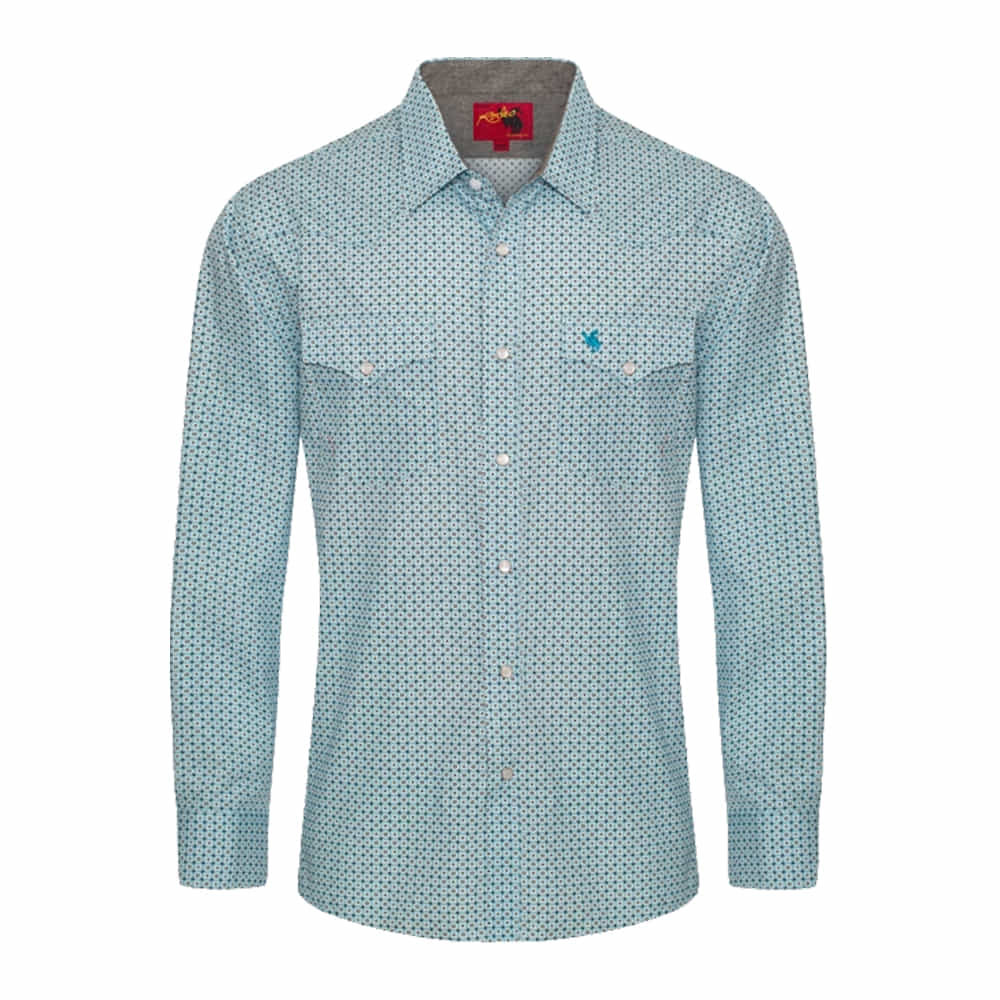 Rodeo Clothing Apparel Rodeo Clothing Men's Blue Long Sleeve Western Pearl Snap Shirt