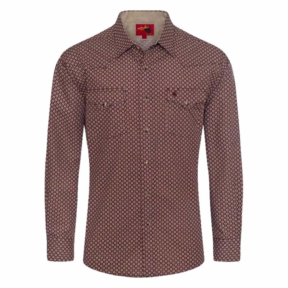 Rodeo Clothing Apparel Rodeo Clothing Men's Burgundy Western Pearl Snap Long Sleeve Shirt