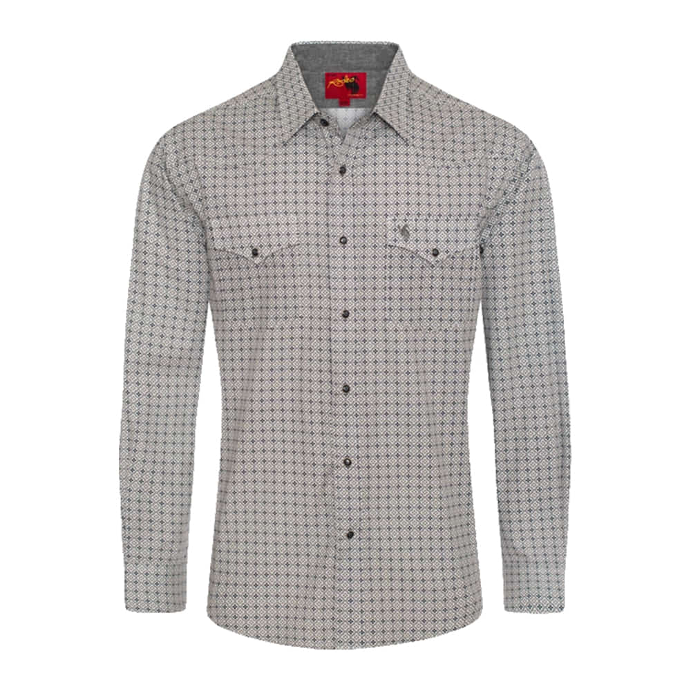 Rodeo Clothing Apparel Rodeo Clothing Men's Grey Long Sleeve Pearl Snap Western Shirt