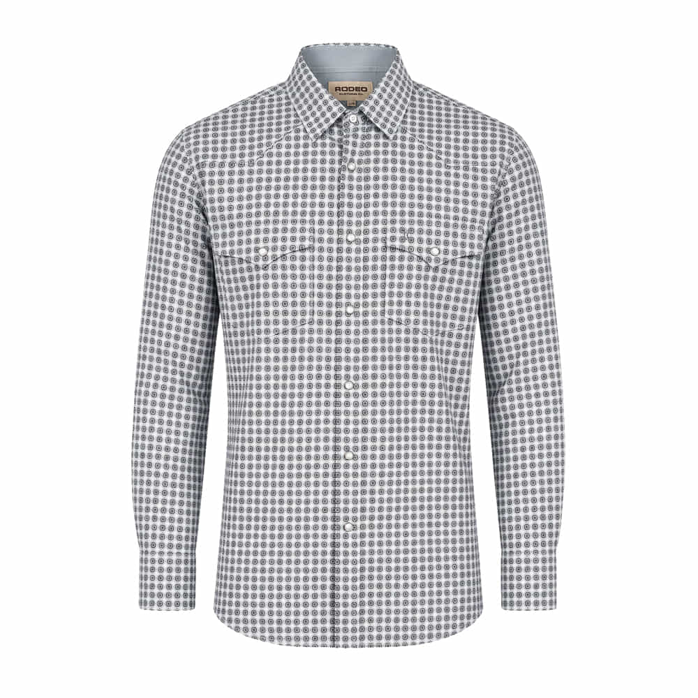 Rodeo Clothing Apparel Rodeo Clothing Men's Long Sleeve Modal White Print Shirt