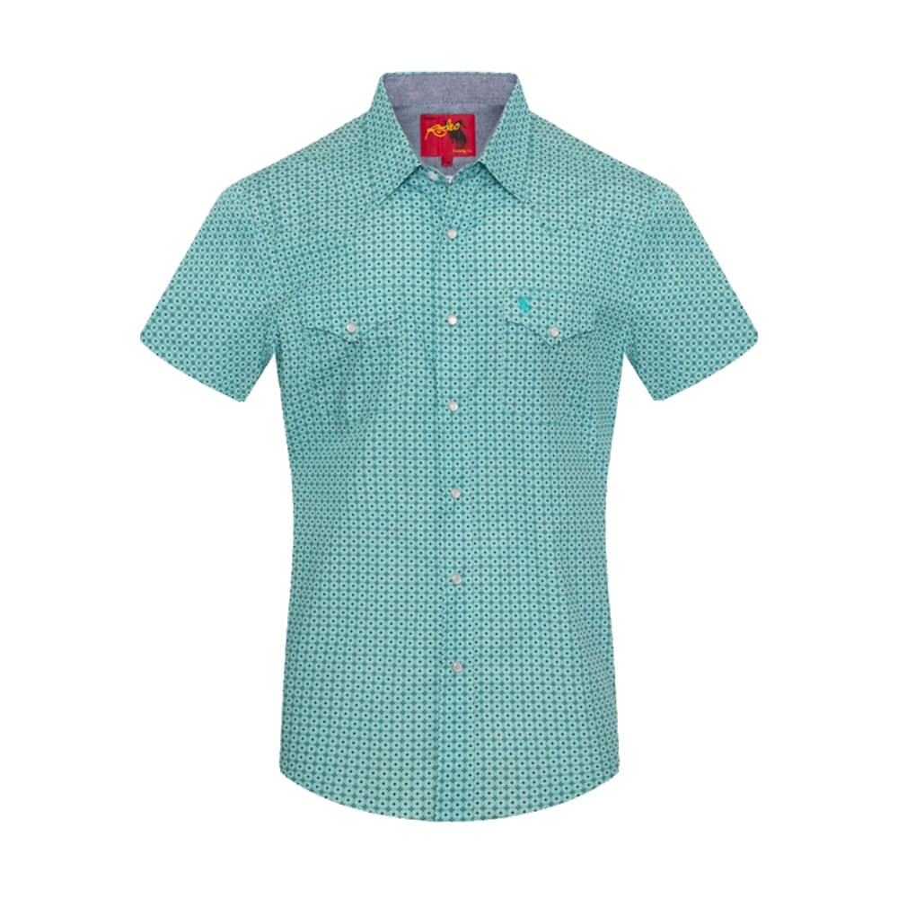 Rodeo Clothing Apparel Rodeo Clothing Men's Short Sleeve Blue Pearl Snap Shirt