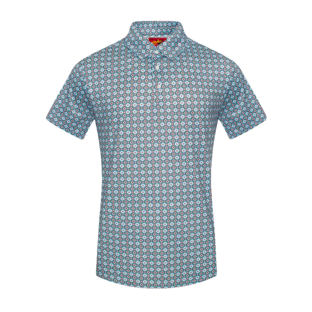 Rodeo Clothing Apparel Rodeo Clothing Men's Short Sleeve Printed Polo in Aqua