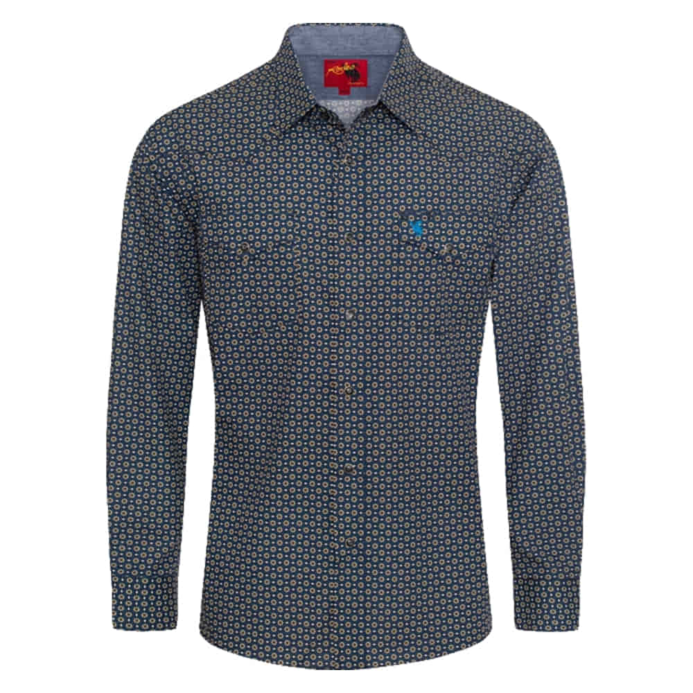 Rodeo Clothing Apparel Rodeo Clothing Mens Navy Western Pearl Snap Long Sleeve Print Shirt