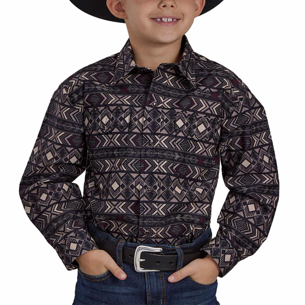 Roper Apparel Roper Aztec Print Long Sleeve Snap Boy's Shirt in Grey